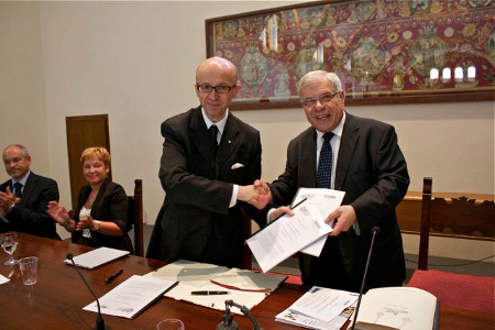 La firma del Protocollo d'intesa con Claudio Ricci e Gabriello Mancini