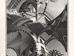 Maurits Cornelis Escher Su e giù luglio 1947 litografia in colore marrone